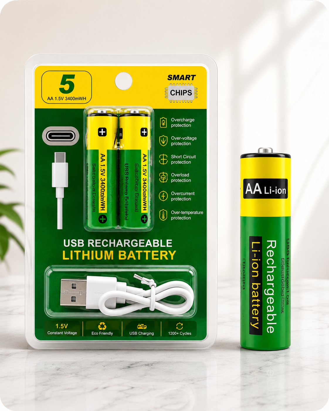 USB Rechargeable AA Lithium Battery