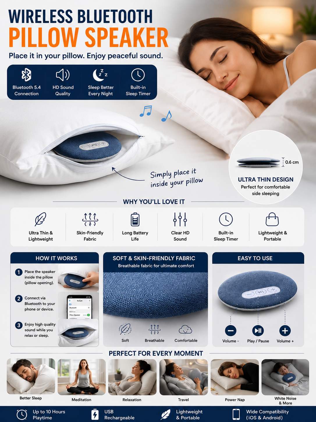 Wireless Bluetooth Pillow Speaker