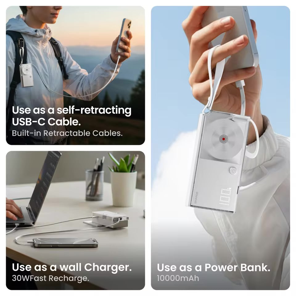 3-in-1 Portable Power Bank (10,000mAh | 30W Fast Charge)