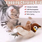 Rechargeable Chirping Flapping Bird Cat Toy – Touch Activated Plush Pet Toy for Cats & Dogs (No Flying)