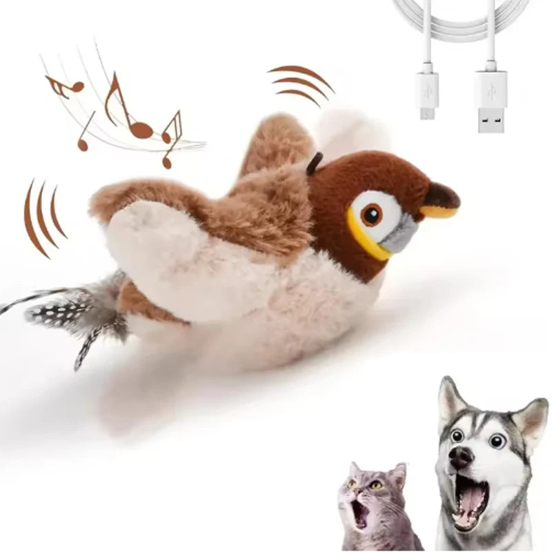 Rechargeable Chirping Flapping Bird Cat Toy – Touch Activated Plush Pet Toy for Cats & Dogs (No Flying)