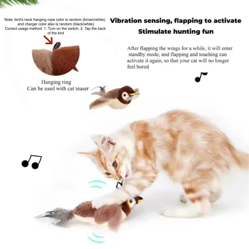 Rechargeable Chirping Flapping Bird Cat Toy – Touch Activated Plush Pet Toy for Cats & Dogs (No Flying)