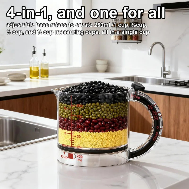 Adjustable Measuring Cup | Multi-Function Kitchen Measuring Cup with Scraper Seal