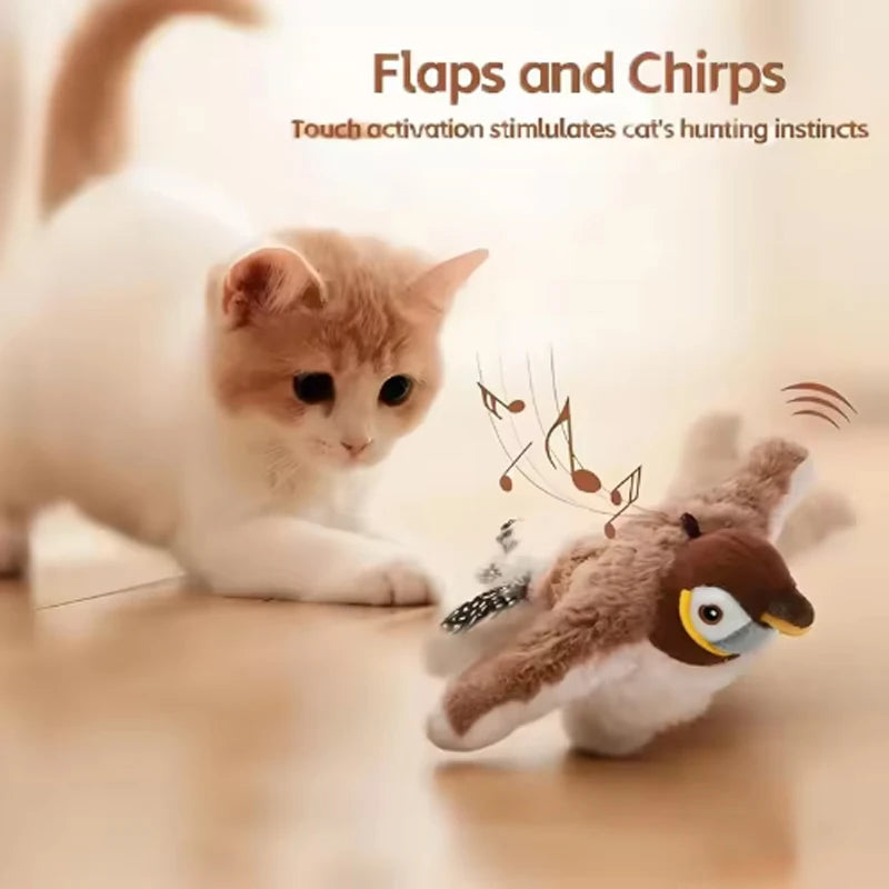 Rechargeable Chirping Flapping Bird Cat Toy – Touch Activated Plush Pet Toy for Cats & Dogs (No Flying)
