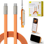 Basemo 240W Fast Charging Cable – Invisible Holder Sideways Charger with Bracket Stand, 90° L Shape Data Cable for iPhone & Type-C Devices