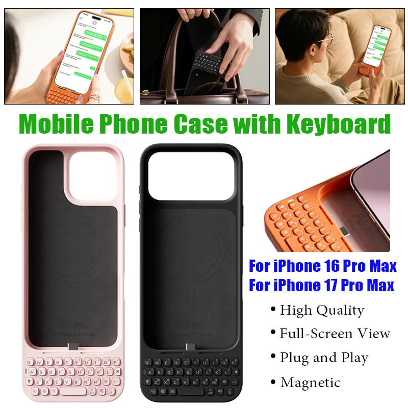 Magnetic Keyboard Phone Case | All-in-One External Keyboard Case for iPhone 16/17 Pro Max