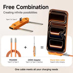 Basemo 240W Fast Charging Cable – Invisible Holder Sideways Charger with Bracket Stand, 90° L Shape Data Cable for iPhone & Type-C Devices