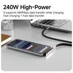 Basemo 240W Fast Charging Cable – Invisible Holder Sideways Charger with Bracket Stand, 90° L Shape Data Cable for iPhone & Type-C Devices
