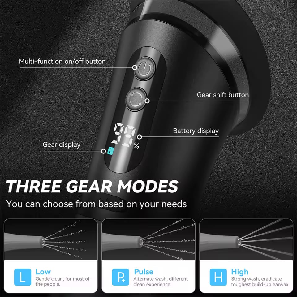 Electric Ear Wax Removal System – Water Powered Ear Cleaning Tool with 3 Pressure Settings