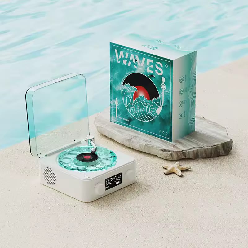 Portable Bluetooth Speaker Mini Retro Vinyl Player with RGB Lights Wireless Sleep Aid Speaker