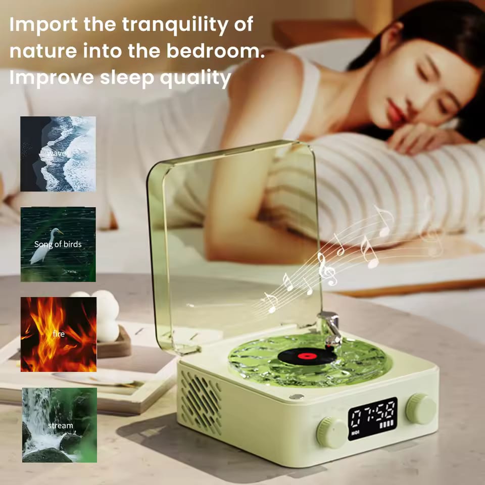 Portable Bluetooth Speaker Mini Retro Vinyl Player with RGB Lights Wireless Sleep Aid Speaker