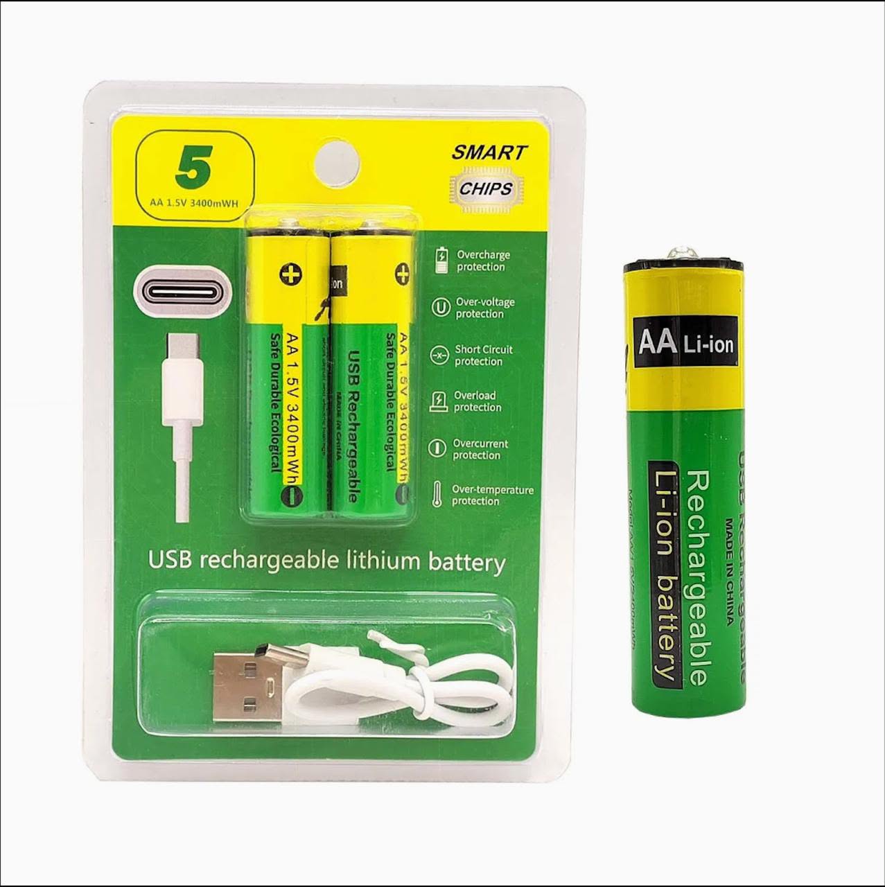 USB Rechargeable AA Lithium Battery